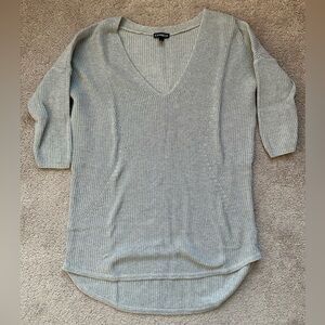 Express Gray V-Neck Sweater with 3/4 Sleeves